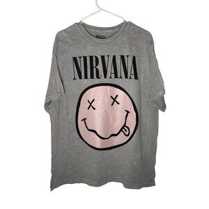 Nirvana Band Tee Smiley Grunge Retro Oversized Distressed Gray Size 1X NWOT